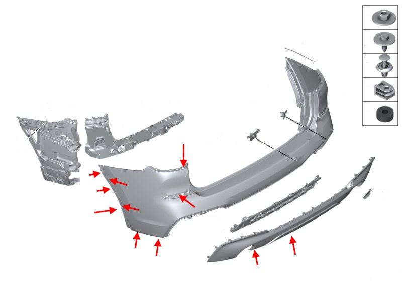 Schema di montaggio del paraurti posteriore BMW X3 G01