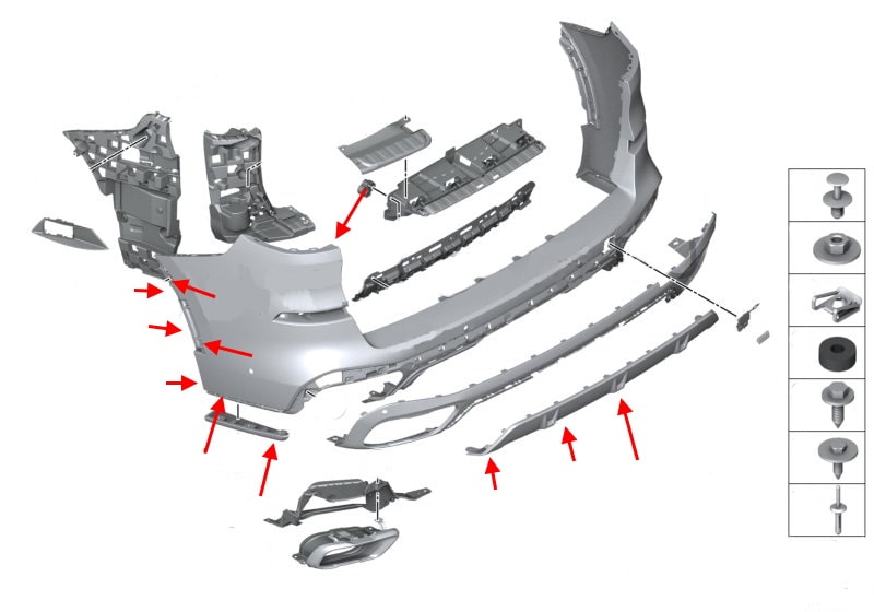 Schema di montaggio del paraurti posteriore BMW X5 G05