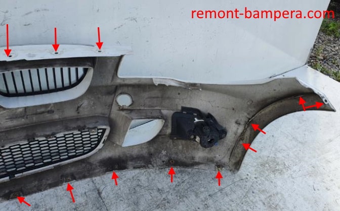 front bumper attachment points BMW 1-series (E81, E82, E87, E88) (2004-2014)