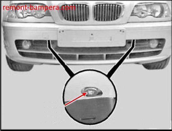 Schema di montaggio del paraurti anteriore BMW Serie 3 (E46) (1997-2006).