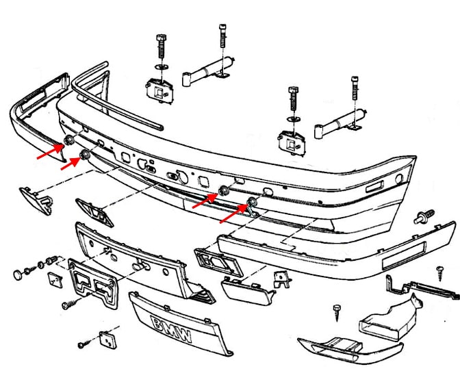 BMW 5-Series III (E34) (1987-1996) Front Bumper Mounting Diagram