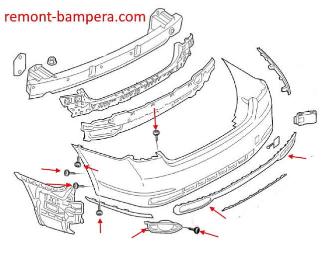 Схема крепления заднего бампера BMW 7-серии VI G11/G12 (2015-2022)