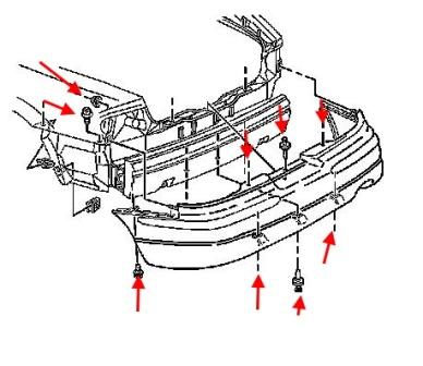 Diagrama de montaje del parachoques trasero del Buick Century (1997-2005)
