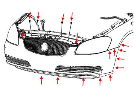 Schema di montaggio del paraurti anteriore Buick Lucerne