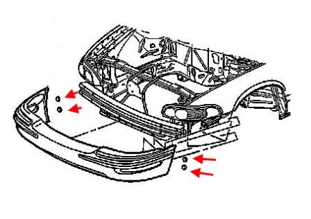 Diagrama de fijación del parachoques delantero de Buick Park Avenue (1997-2005)