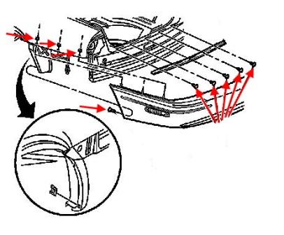 Schema der Befestigung einer hinteren Stoßstange der Buick Park Avenue (1997-2005)
