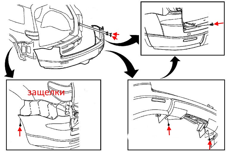 Schema di montaggio del paraurti posteriore Buick Enclave