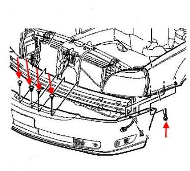 Esquema de montaje del parachoques delantero de Cadillac Deville (2000-2005)