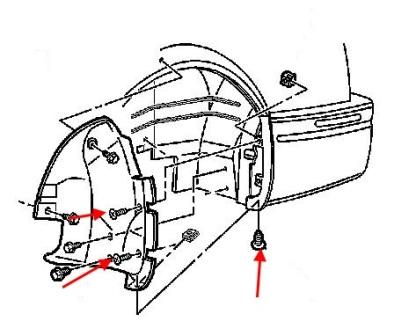 esquema de montaje del parachoques trasero Cadillac Eldorado (1992-2002)