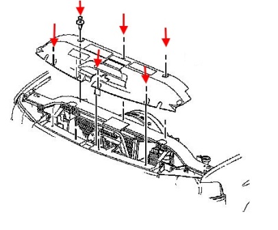 схема крепления переднего бампера Cadillac Escalade GMT800 (2002-2006)