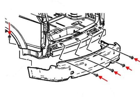 Diagrama de montaje del parachoques trasero Cadillac SRX (2004-2010)