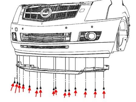 схема крепления переднего бампера Cadillac SRX (2009-2016)