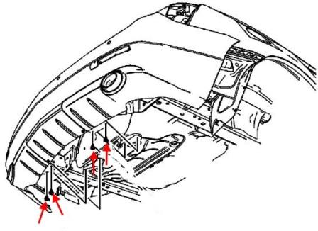 Diagrama de montaje del parachoques trasero Cadillac SRX (2009-2016)