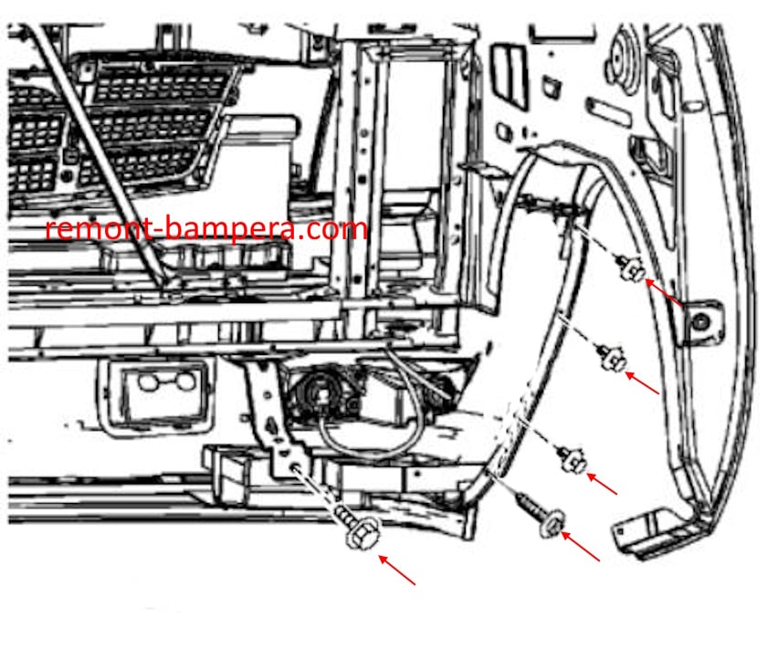 Схема крепления переднего бампера Chevrolet Avalanche II GMT900 (2007-2013)