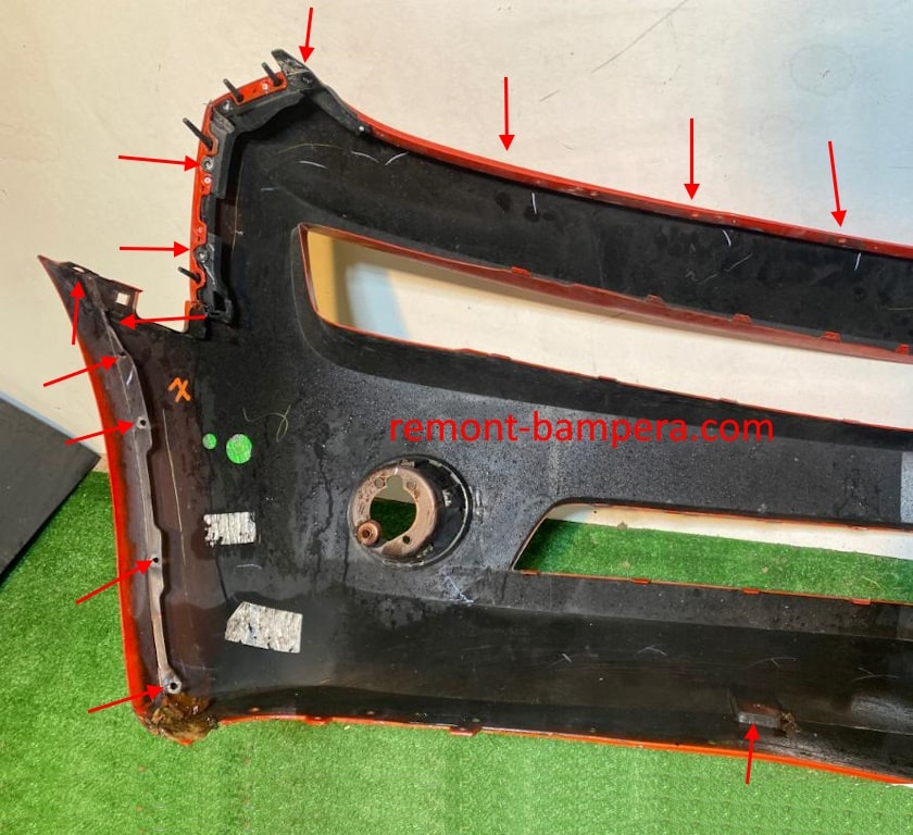 mounting locations for the front bumper Chevrolet Camaro V (2010-2015)