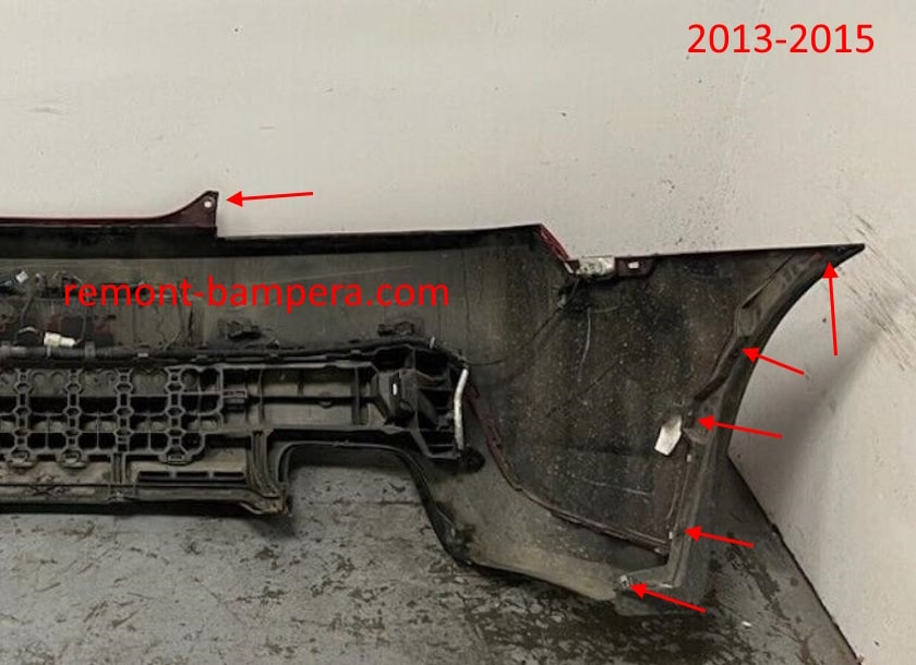 mounting locations for the rear bumper Chevrolet Camaro V (2010-2015)