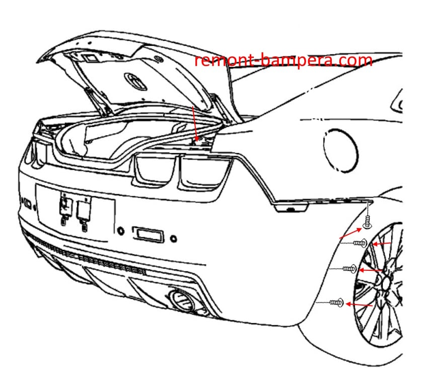 Montagediagramm der hinteren Stoßstange für Chevrolet Camaro V (2010-2015)