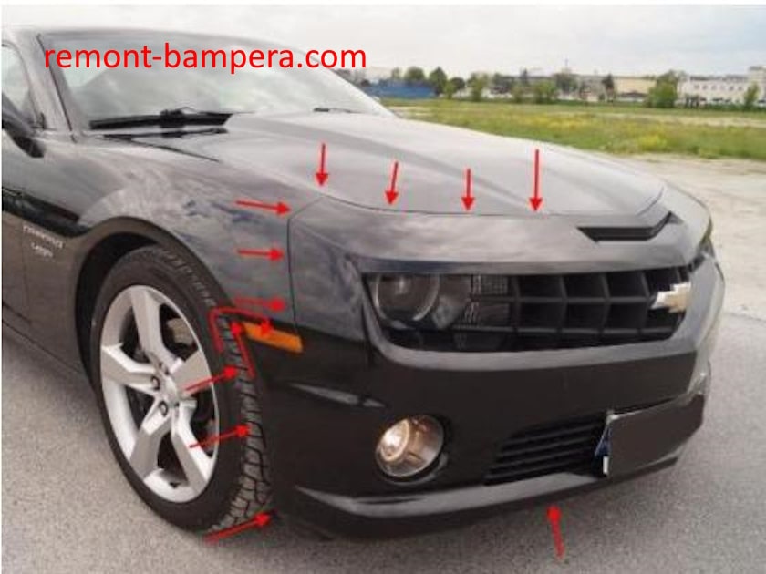 места крепления переднего бампера Chevrolet Camaro V (2010-2015)