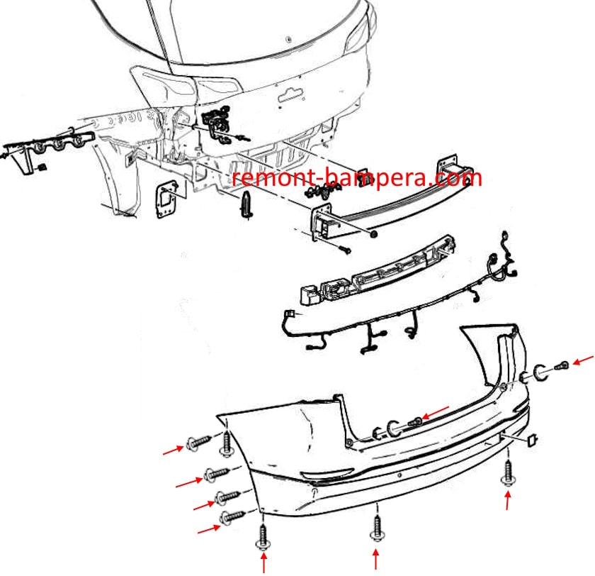 Schéma de montage du pare-chocs arrière Chevrolet Equinox III (2018-2024)