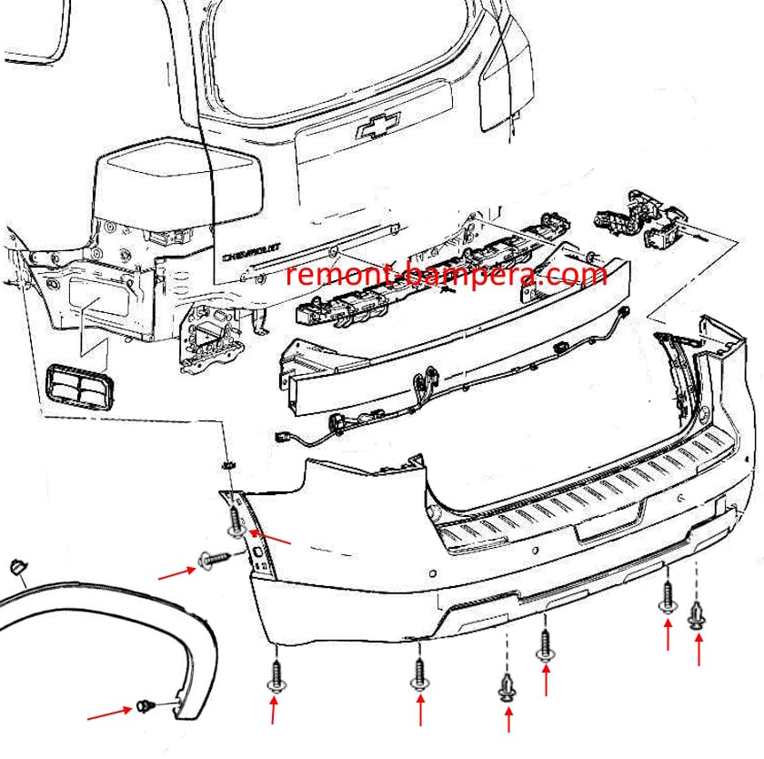 Schéma de montage du pare-chocs arrière Chevrolet Orlando (2010-2018)
