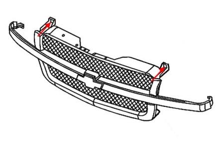 Diagrama de accesorios de parachoques delantero Chevrolet Silverado (1999-2006)