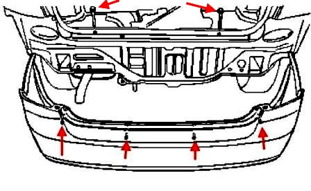 схема крепления заднего бампера Chevrolet Lacetti J200 (Nubira, Optra) (2002-2012)