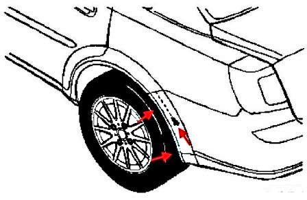 the scheme of fastening of the rear bumper Chevrolet Lacetti J200 (Nubira, Optra) (2002-2012)