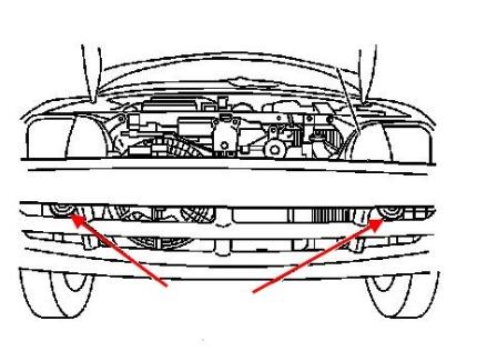 the scheme of fastening of the front bumper of the Chevrolet Metro (1995-2001)