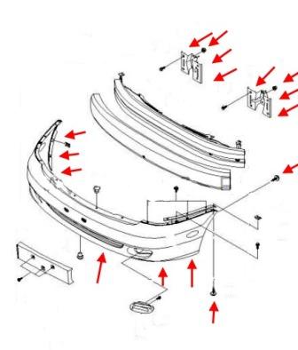 the scheme of fastening of the front bumper of the Chevrolet Rezzo