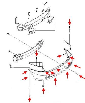 the scheme of fastening the rear bumper of the Chevrolet Rezzo