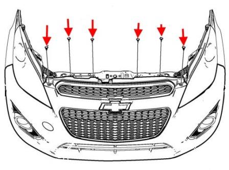 Montageschema für die Frontstoßstange Chevrolet Spark (Matiz) / Daewoo Matiz (nach 2010)