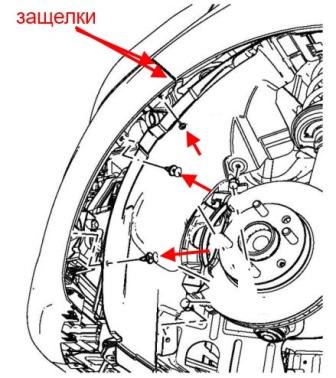 schema di montaggio del paraurti anteriore per Chevrolet Spark (Matiz) / Daewoo Matiz (dopo il 2010)