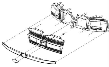 схема крепления решетки радиатора Chevrolet TrailBlazer (2001-2009)