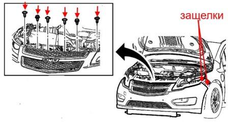 схема крепления переднего бампера Chevrolet Volt