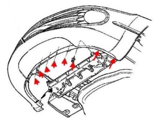 Schéma de montage du pare-chocs avant Chrysler 300M (Concorde II) (1998-2004)