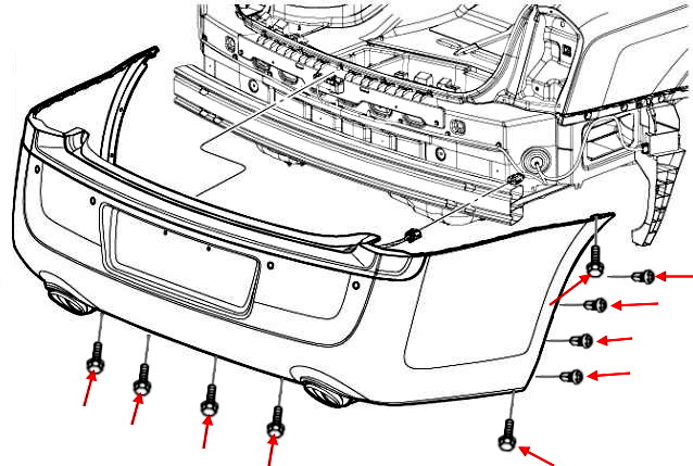 Schema di montaggio del paraurti posteriore Chrysler 300C II (2011+)