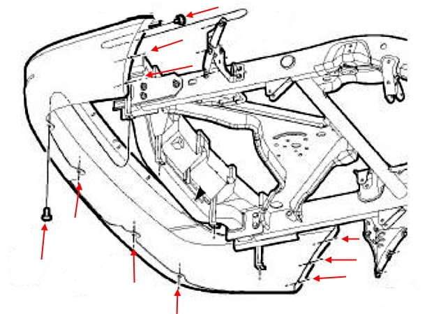 Schema di montaggio del paraurti posteriore Chrysler Aspen (2007-2009)