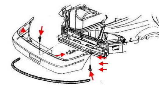 Schema di montaggio del paraurti posteriore Chrysler Cirrus (Stratus) (1994-2000)