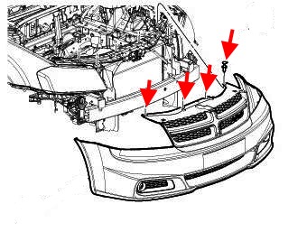 схема крепления переднего бампера Chrysler 200 I (Lancia Flavia) (2010-2014)