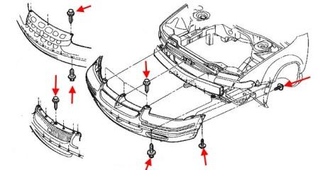 Schema di montaggio del paraurti anteriore Chrysler Stratus