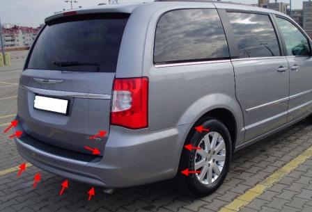 the attachment of the rear bumper Chrysler Town & Country (Voyager) (2008-2016)