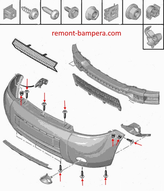Schéma de montage du pare-chocs avant Citroen Berlingo I M59 (2003-2012)