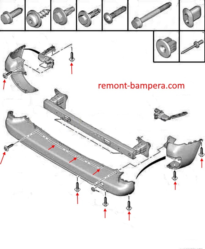 Rear bumper mounting scheme Citroen Berlingo II B9 (2008-2022)