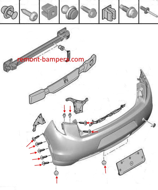 Schema di montaggio del paraurti anteriore Citroen C4 Aircross (2012-2017)