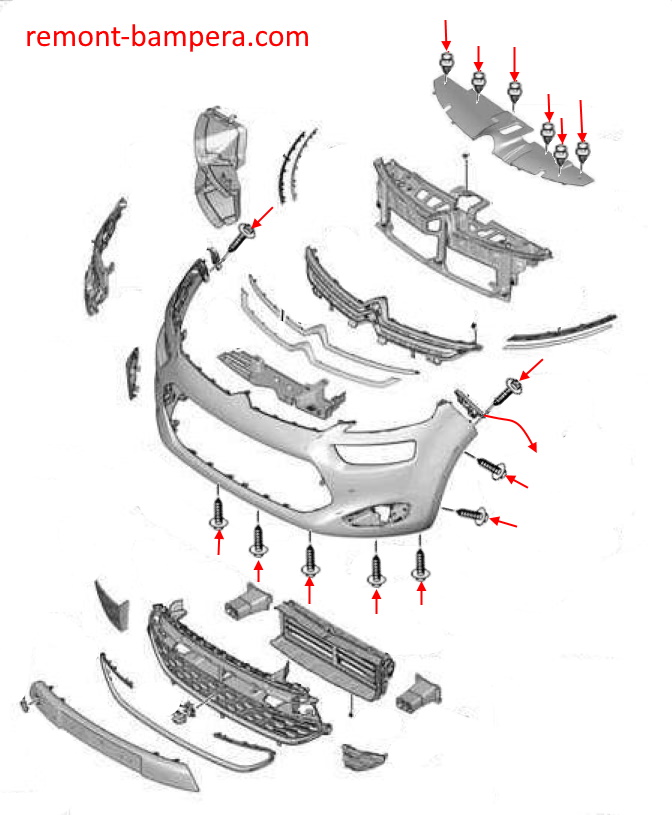 Schéma de montage du pare-chocs avant Citroen C4 Picasso II (2013-2022)