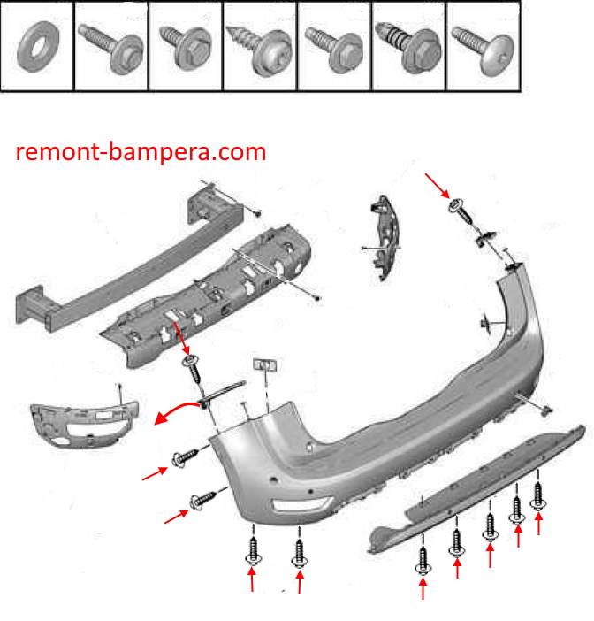 Schéma de montage du pare-chocs arrière Citroen C4 Picasso II (2013-2022)