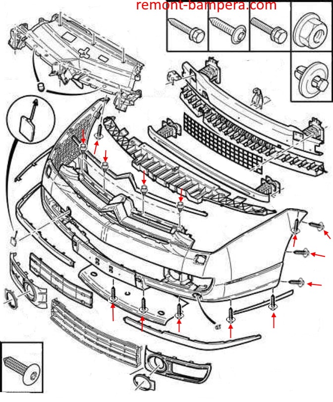 Schema di montaggio del paraurti anteriore Citroen C6