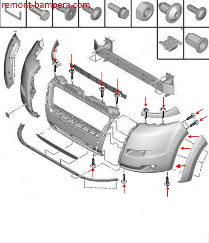 Schema montaggio paraurti anteriore Citroen Jumper (2006-2014)