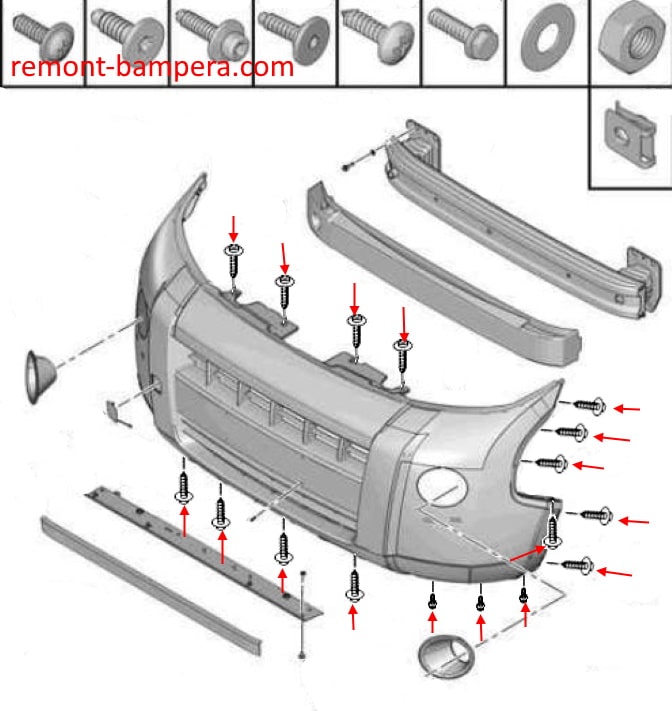 Схема крепления заднего бампера Citroen Nemo (2007-2017)