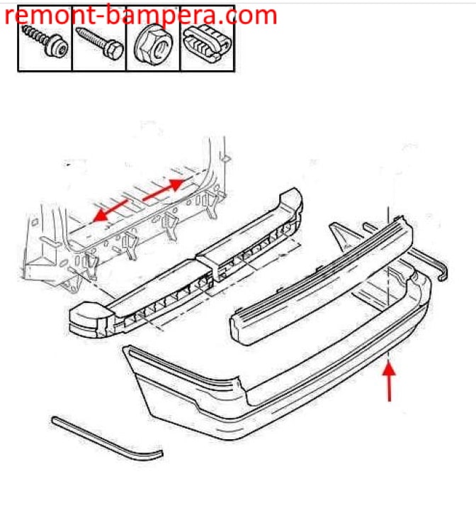 Schéma de montage du pare-chocs arrière Citroen XM (1994-2000)